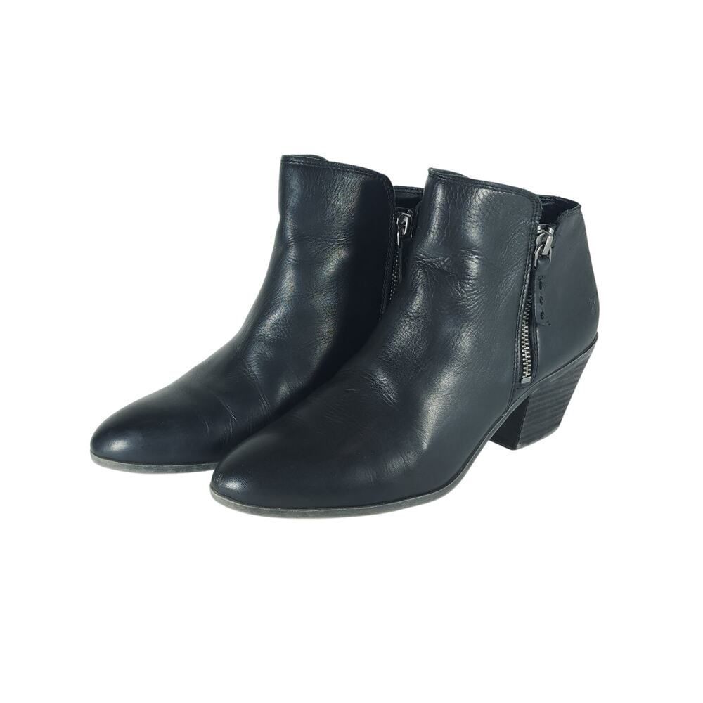 Frye Women's Judith US9M Black Leather Double Zip Stacked Heel Ankle Booties